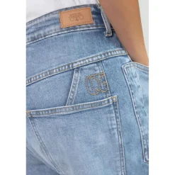 Jeans loose, large balloon taille haute, longueur 34 bleu en coton Rhea