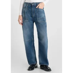 Jeans loose, large balloon taille haute, longueur 34 bleu Gwen