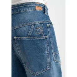 Jeans loose, large balloon taille haute, longueur 34 bleu Gwen
