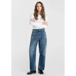Jeans loose, large balloon taille haute, longueur 34 bleu Gwen