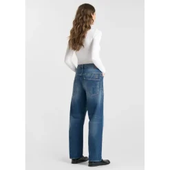 Jeans loose, large balloon taille haute, longueur 34 bleu Gwen