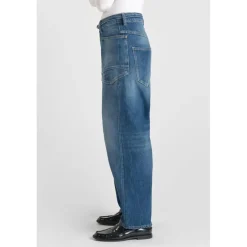 Jeans loose, large balloon taille haute, longueur 34 bleu Gwen