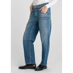 Jeans loose, large balloon taille haute, longueur 34 bleu en coton Elsie