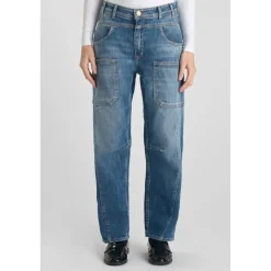 Jeans loose, large balloon taille haute, longueur 34 bleu en coton Elsie