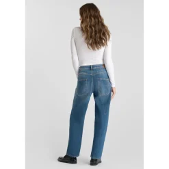 Jeans loose, large balloon taille haute, longueur 34 bleu en coton Elsie