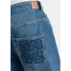 Jeans loose, large balloon taille haute, longueur 34 bleu en coton Nia