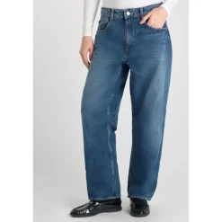 Jeans loose, large balloon taille haute, longueur 34 bleu en coton Nia