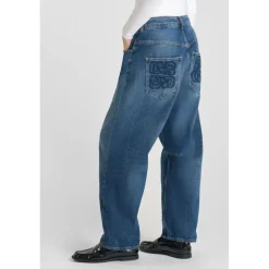Jeans loose, large balloon taille haute, longueur 34 bleu en coton Nia