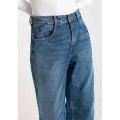Jeans loose, large balloon taille haute, longueur 34 bleu en coton Nia