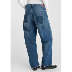 Jeans loose, large balloon taille haute, longueur 34 bleu en coton Nia