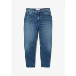 Jeans loose, large balloon taille haute, longueur 34 bleu en coton Nia