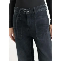 Jeans loose, large balloon taille haute, longueur 34 bleu en coton Alia