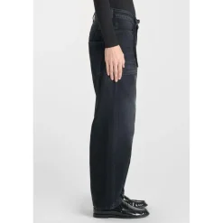 Jeans loose, large balloon taille haute, longueur 34 bleu en coton Alia