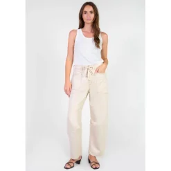 Jeans loose, large balloon taille haute, longueur 34 blanc Luna