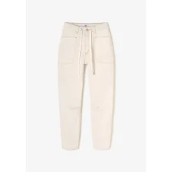 Jeans loose, large balloon taille haute, longueur 34 blanc Luna
