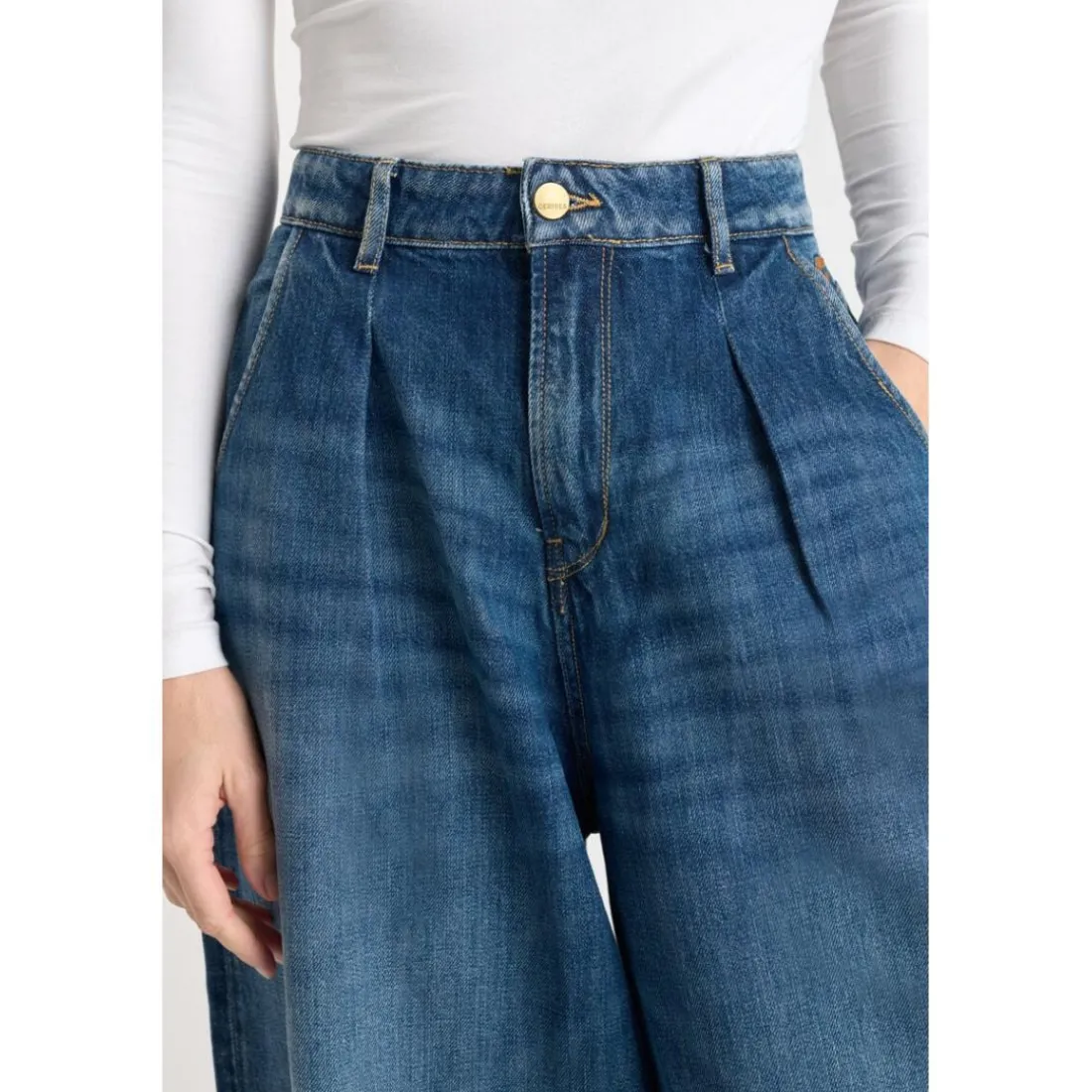 Jeans loose, large LOUVY, longueur 34 bleu Lola en coton