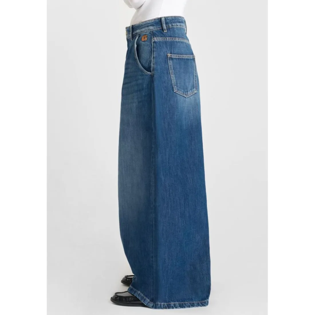 Jeans loose, large LOUVY, longueur 34 bleu Lola en coton