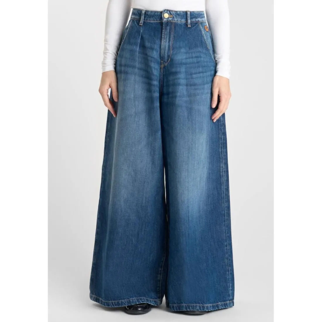 Jeans loose, large LOUVY, longueur 34 bleu Lola en coton