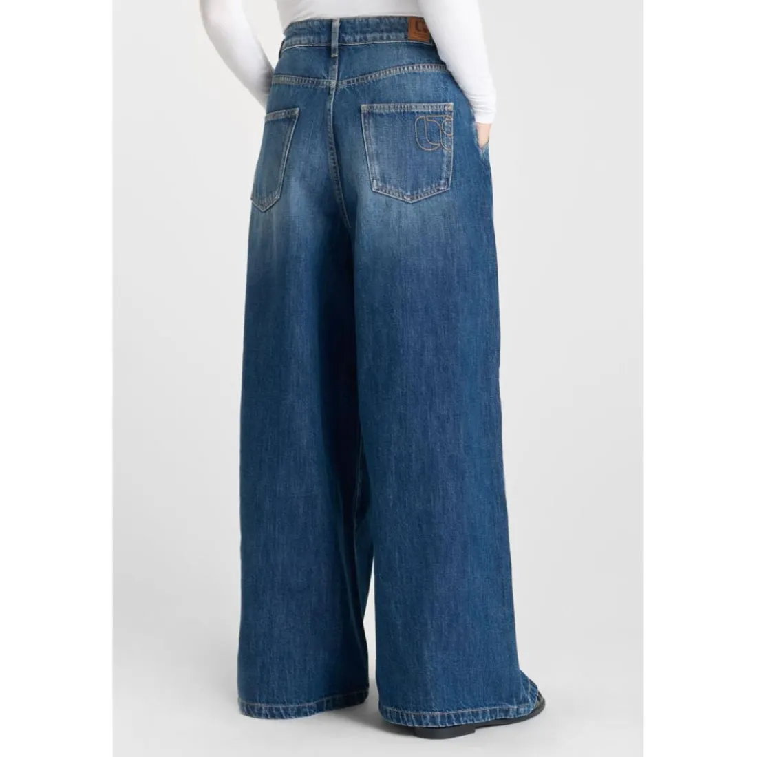 Jeans loose, large LOUVY, longueur 34 bleu Lola en coton