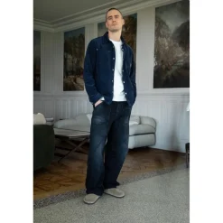 Jeans loose, large LUDOLF, longueur 34 bleu Karl en coton