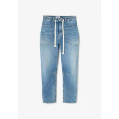 Jeans loose, large MADIE, longueur 34 bleu en cuir Willa