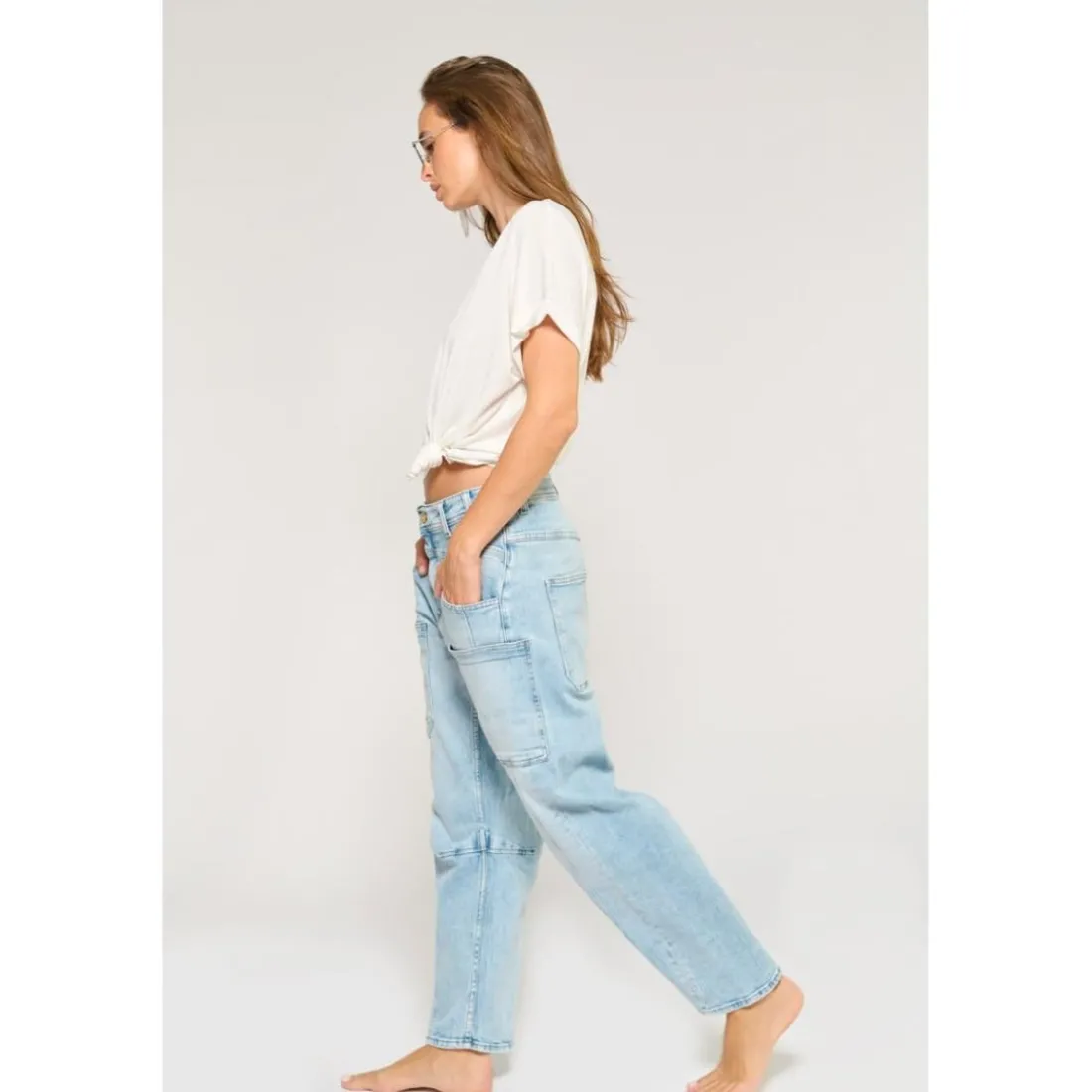 Jeans loose, large MADIENEO, longueur 34 bleu Lise
