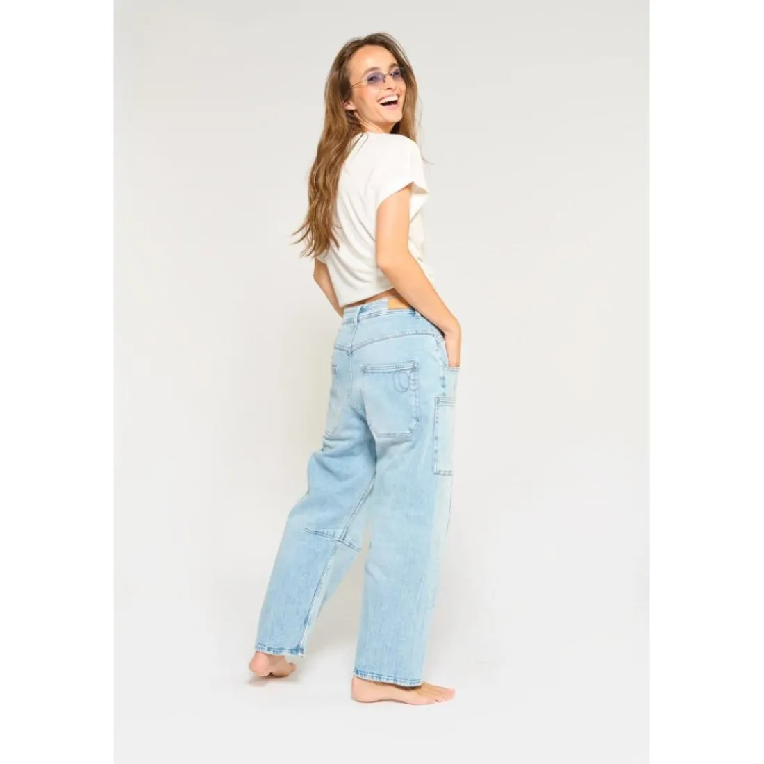 Jeans loose, large MADIENEO, longueur 34 bleu Lise