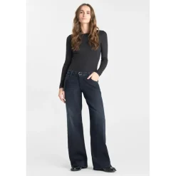 Jeans loose, large wide leg , longueur 34 bleu en coton Liz