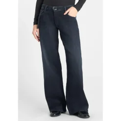 Jeans loose, large wide leg , longueur 34 bleu en coton Liz