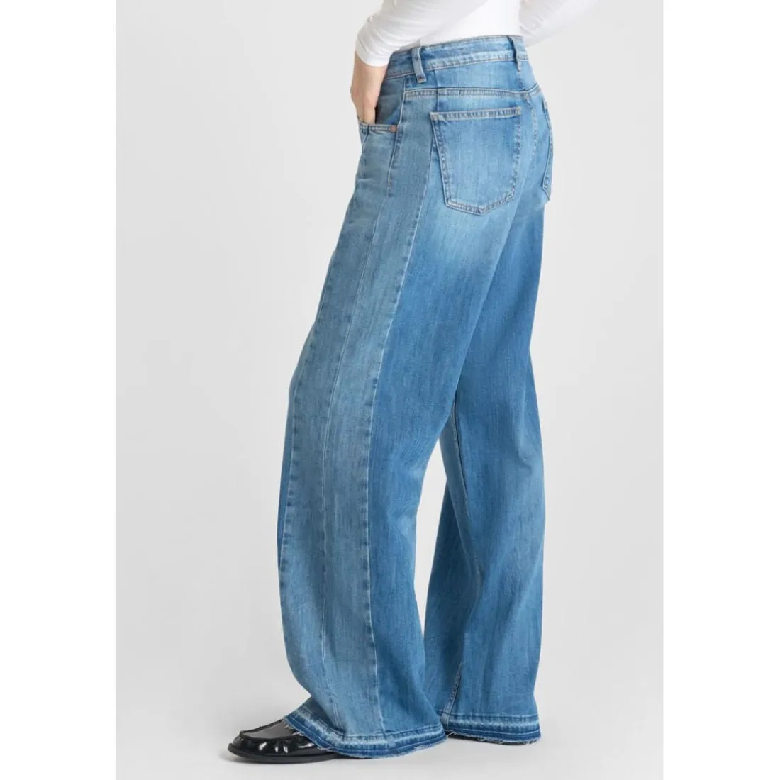 Jeans loose, large wide leg , longueur 34 bleu Gwen
