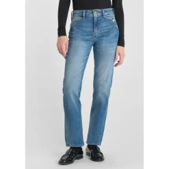 Jeans mom , 7/8ème bleu en coton Lola
