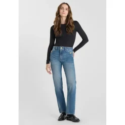 Jeans mom , 7/8ème bleu en coton Lola