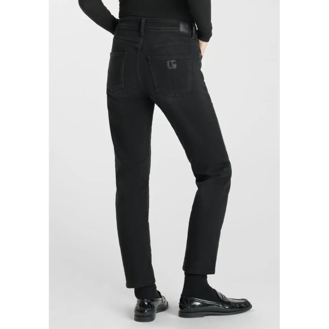 Jeans mom taille haute 7/8ème noir Ida en coton