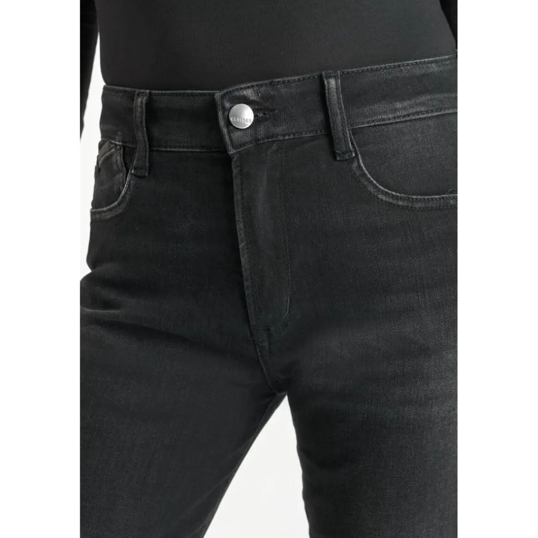 Jeans mom taille haute 7/8ème noir Ida en coton