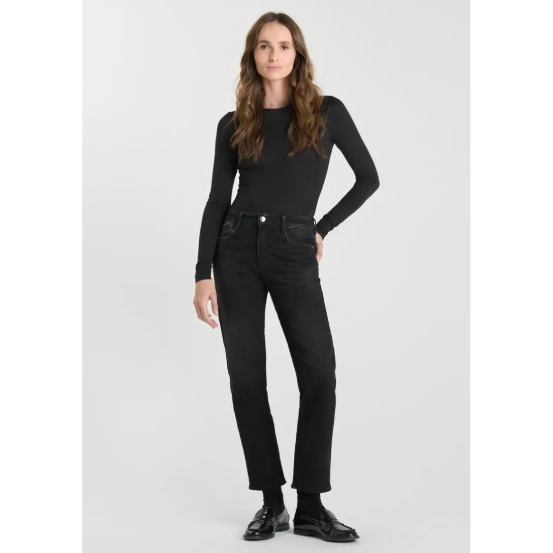 Jeans mom taille haute 7/8ème noir Ida en coton