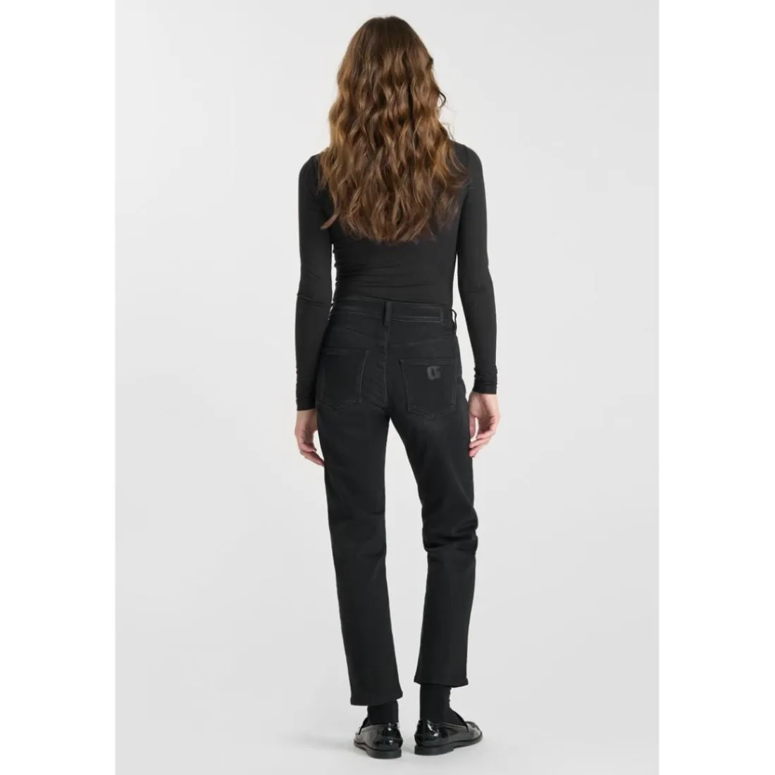 Jeans mom taille haute 7/8ème noir Ida en coton