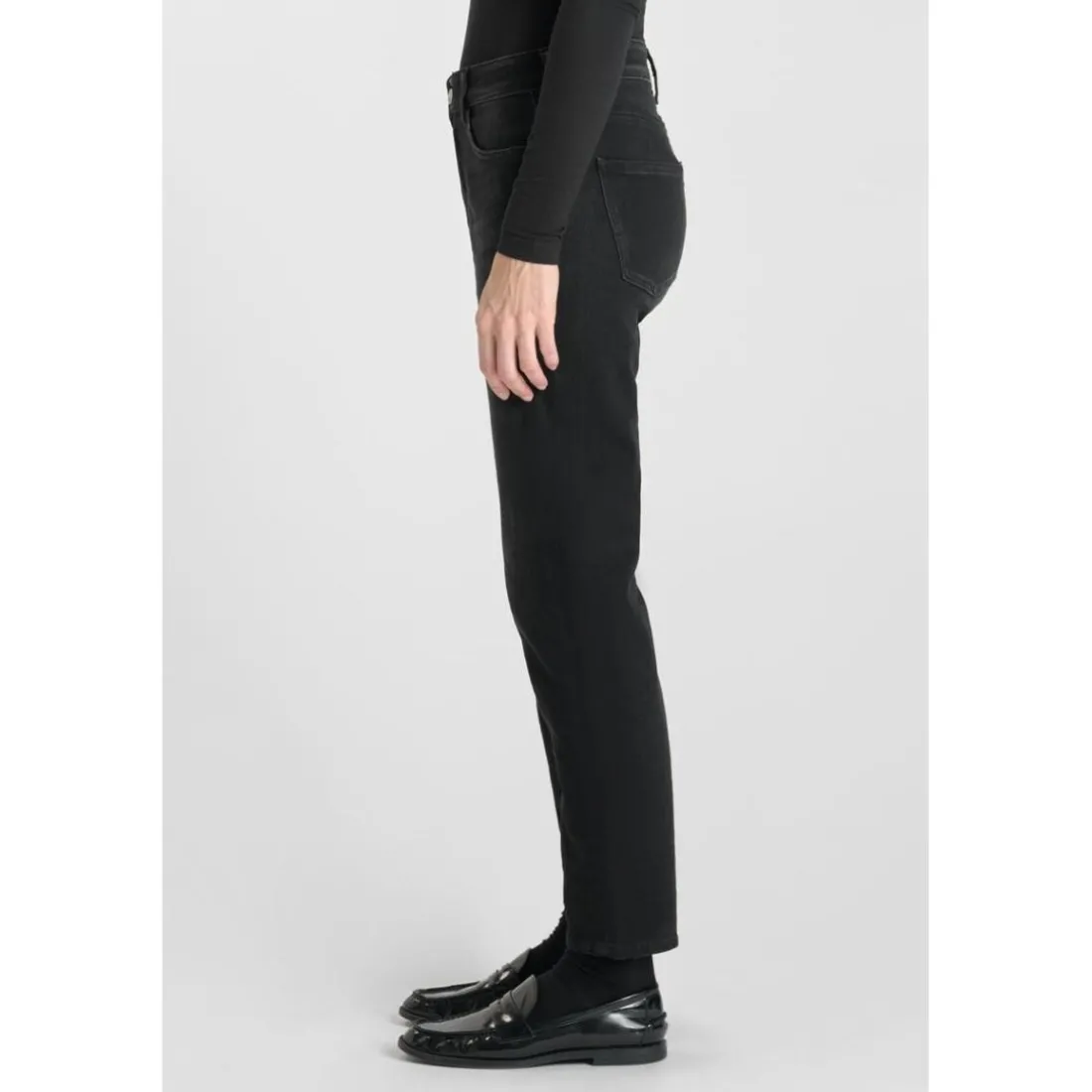 Jeans mom taille haute 7/8ème noir Ida en coton