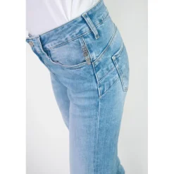Jeans push-up regular, droit taille haute PULP, longueur 34 bleu en cuir Lise