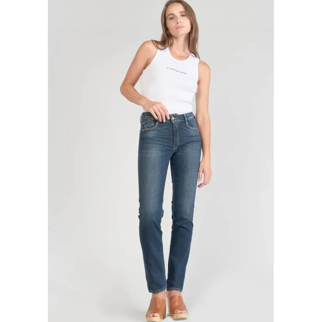 Jeans push-up regular, droit taille haute PULP, longueur 34 bleu en coton Rae