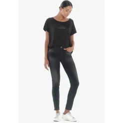 Jeans push-up slim taille haute PULP, 7/8ème noir en coton Zoe