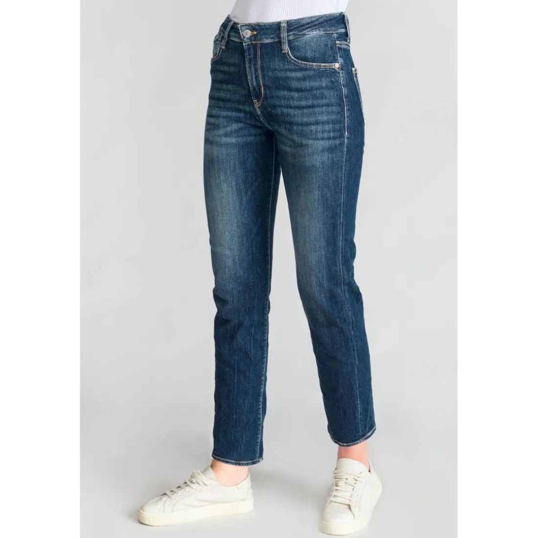 Jeans regular, droit 400/17, 7/8ème bleu en coton