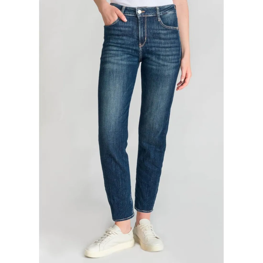 Jeans regular, droit 400/17, 7/8ème bleu en coton