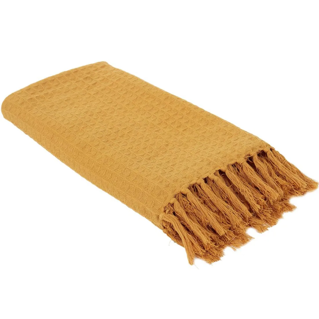 Jeté De Canapé Gaufre Jaune Ocre en coton