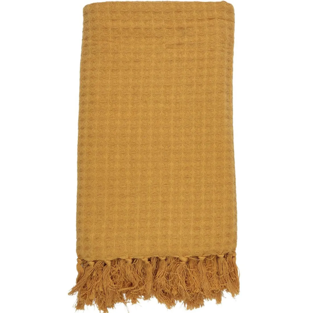 Jeté De Canapé Gaufre Jaune Ocre en coton