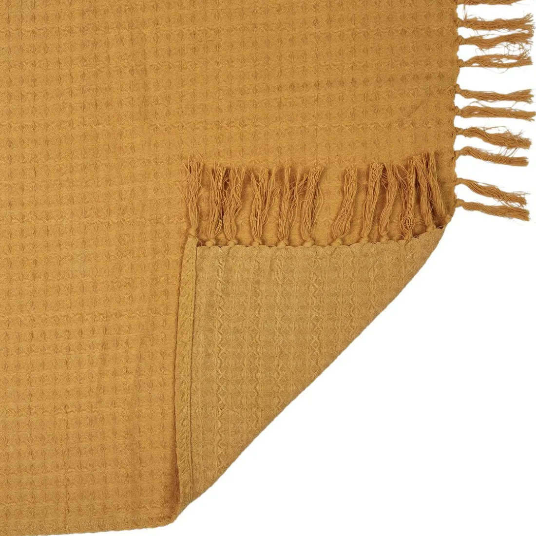 Jeté De Canapé Gaufre Jaune Ocre en coton