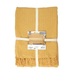 Jeté De Canapé Gaufre Jaune Ocre en coton