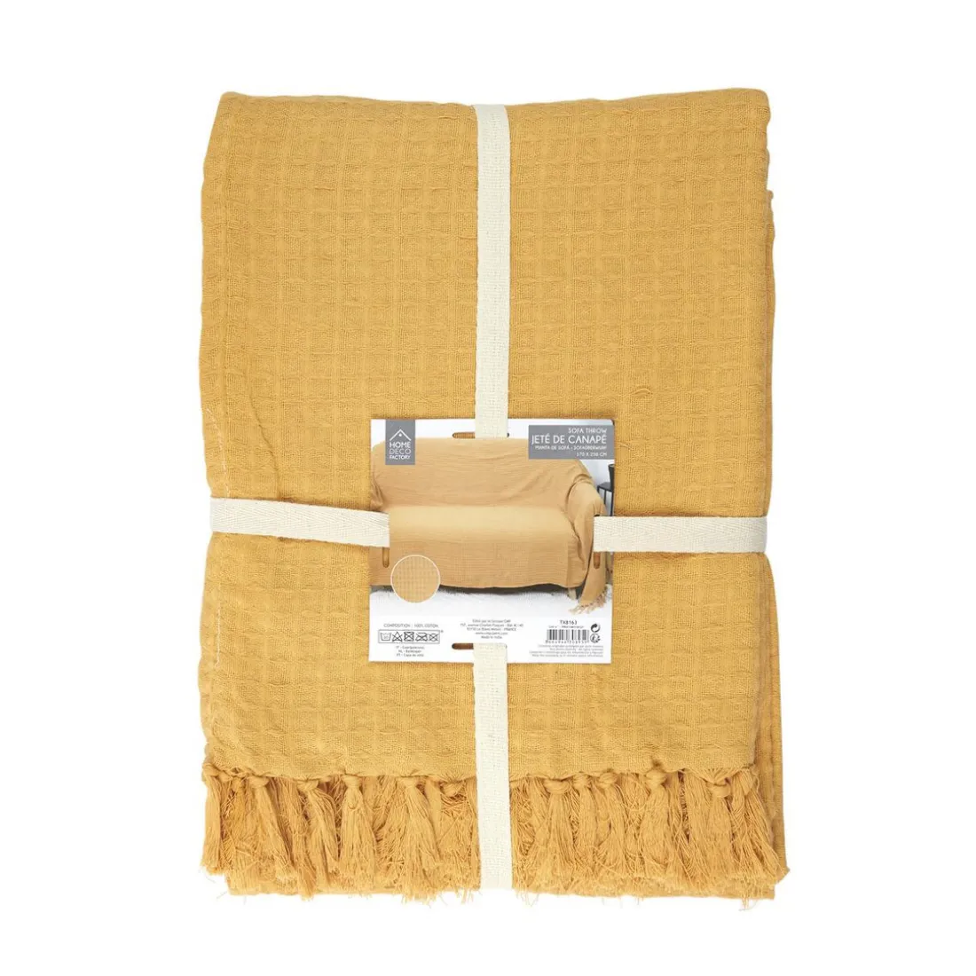 Jeté De Canapé Gaufre Jaune Ocre en coton