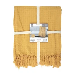 Jeté De Canapé Gaufre Jaune Ocre en coton