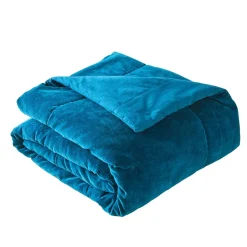 Jeté de lit en coton BYZANCE bleu paon 240 x 260 cm