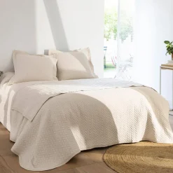 Jeté de lit JUDITE en coton blanc écru